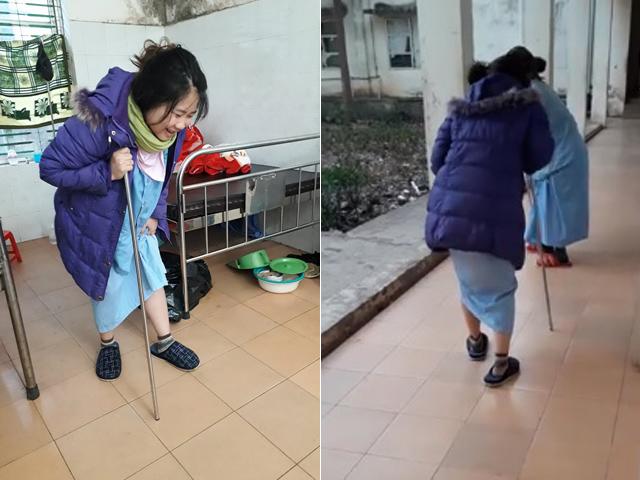 Xót xa cảnh mẹ 9x sau sinh mổ chống gậy tập đi chẳng khác nào cụ già