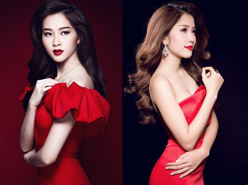 Để cùng kiểu tóc, tô son đỏ, người đẹp Tiền Giang càng giống Hoa hậu Việt Nam 2012.
