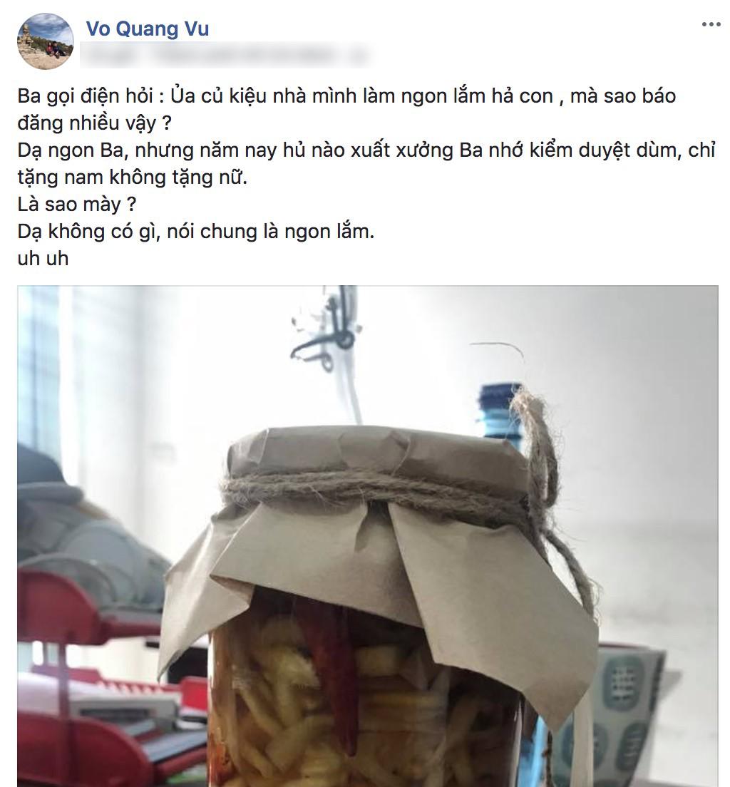 Phản ứng của bố Trường Giang về hai hũ củ kiệu mà danh hài dành tặng Nam Em - 1