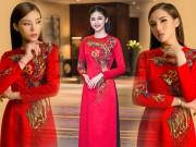Thời trang - Hoa hậu Kỳ Duyên lần đầu đụng hàng áo dài đỏ rực với Á hậu Thanh Tú
