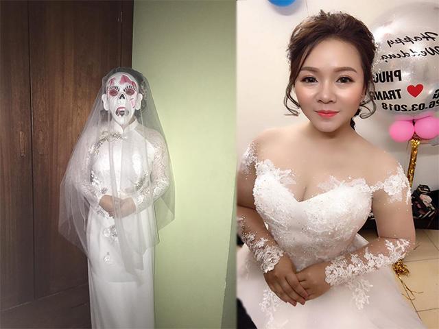 Cô dâu đeo mặt nạ quỷ chờ chú rể tới đón dâu khiến dân mạng cười nghiêng ngả