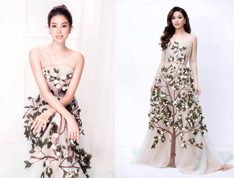 Phạm Hương tiếp tục được gọi tên vào danh sách những màn đụng váy kinh điển, thiết kế của cô được Á hậu Diễm Trang khoác lên người theo một cách hoàn toàn mới mẻ. 
