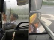 Clip Eva - Thót tim cảnh người đàn ông chặn đầu, đu gương xe tải trên cao tốc