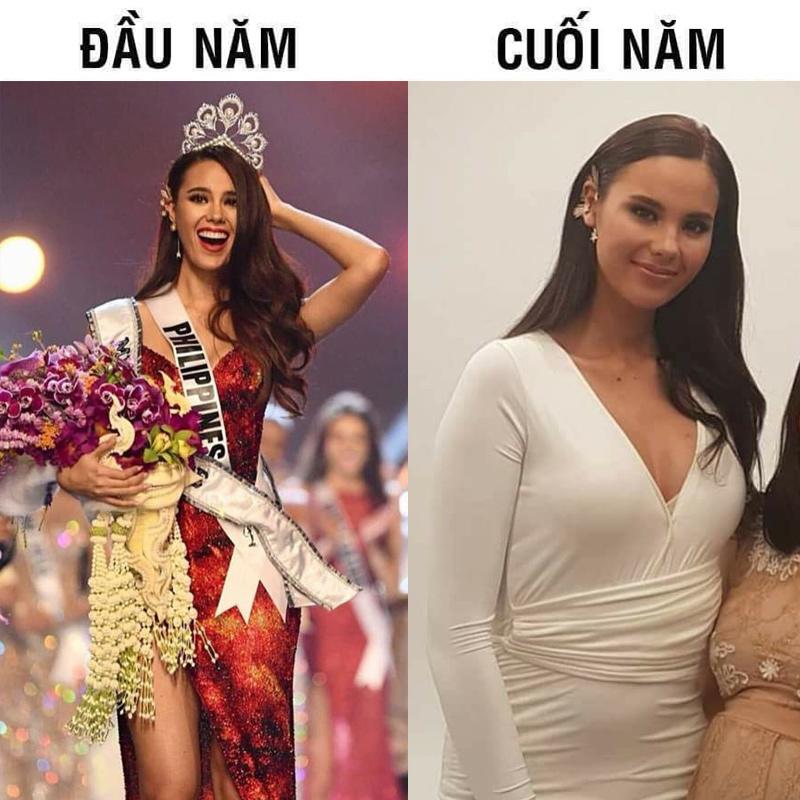 Trước khi đăng quang, Catriona Gray tăng cân không kiểm soát, vòng eo kém thon gọn, bắp tay và đùi thừa cân lộ rõ khi trình diễn bikini. Và cô đang phải giảm cân cấp tóc để lấy lại vóc dáng như xưa.
