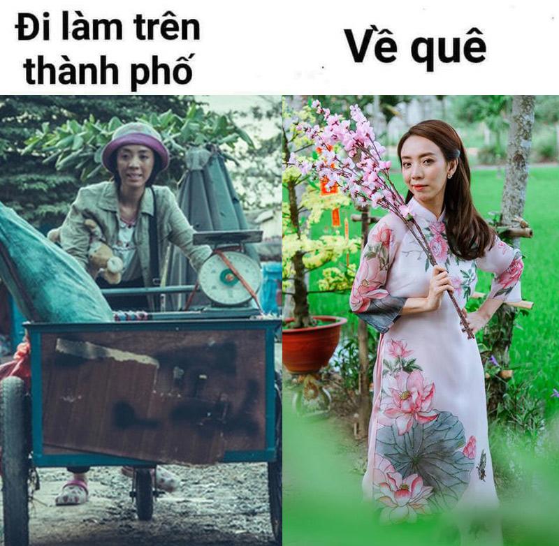 Thu Trang là nhân vật gây cười nhiều nhất, Hoa hậu làng hài đi làm cực khổ biến hình với tà áo dài truyền thống ngày Tết khiến ai cũng bất ngờ. 
