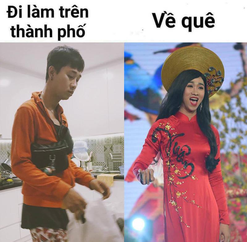 Hải Triều thì ngược lại hoàn toàn với tà áo dài đỏ hoành tráng và nổi bần bật. 
