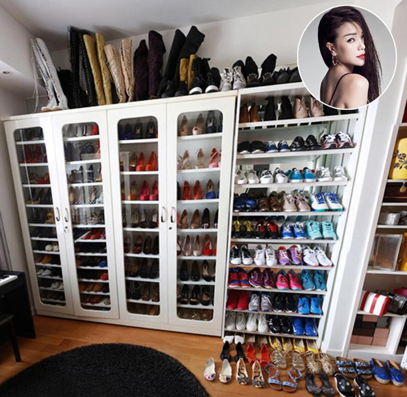 Trà Ngọc Hằng sở hữ tủ giày như một shop thời trang. 
