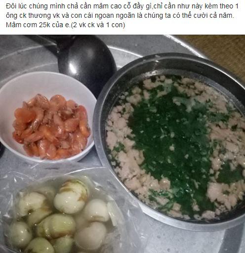 Vợ trẻ đăng mâm cơm 3 người 25k, dân mạng thán phục nhưng lại thắc mắc giá tiền bát canh - 1