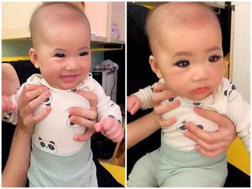 Nghi JustaTee trang điểm mắt cho con gái 5 tháng, dân mạng nói gay gắt