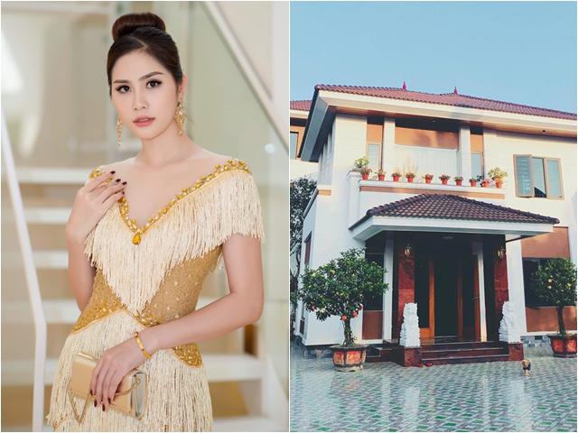 Á hậu Hoàng Hạnh tái xuất sau khi chi 7 tỷ xây nhà to nhất xã báo hiếu cha mẹ