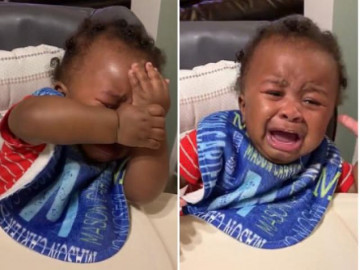 Tan chảy hình ảnh em bé ôm mặt bật khóc nức nở vì không nhận ra bố vừa cắt tóc