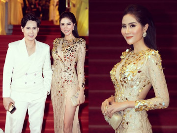 Hoàng Hạnh diện váy xẻ táo bạo, khoe dáng gợi cảm tại lễ trao giải Mai Vàng