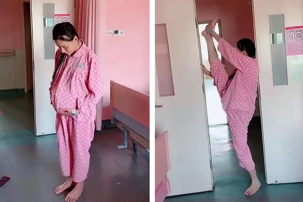 Mẹ bầu đang đau đẻ vẫn miệt mài xoạc chân, tạo đủ tư thế khó - 1
