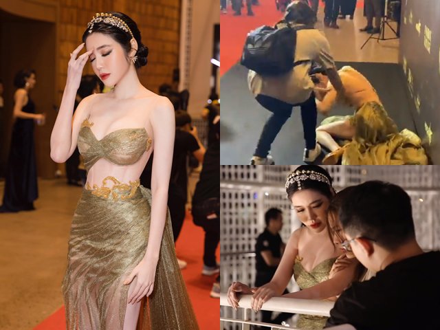 Elly Trần đột ngột ngã quỵ trên thảm đỏ sau nghi vấn trục trặc hôn nhân với chồng Tây