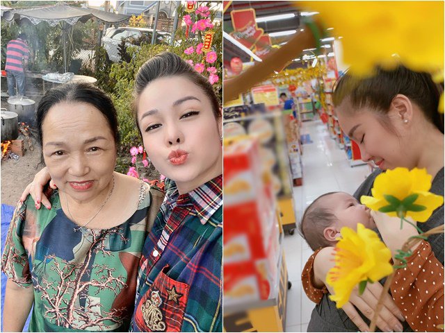 Tết cận kề, Nhật Kim Anh về quê sau khi tạm biệt con, Lê Phương bế heo đi siêu thị