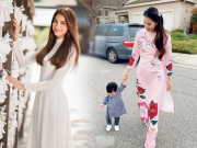 Thời trang - Đón tết xa nhà, Phạm Hương không quên cùng con trai diện áo dài truyền thống, ra dáng người Việt