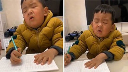 Dở khóc, dở cười cảnh cậu bé vừa học vừa ngủ gật sau kỳ nghỉ tết dài nhất lịch sử