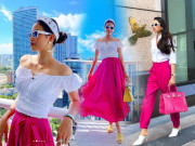 Thời trang - Cuộc sống viên mãn bên Mỹ, Phạm Hương liên tục diện đồ màu hồng ngọt ngào
