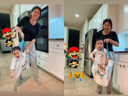 Làm mẹ - Phạm Hương copy trào lưu cho con ngồi trong túi xách, quý tử nhỏ bị sưng tím đầu