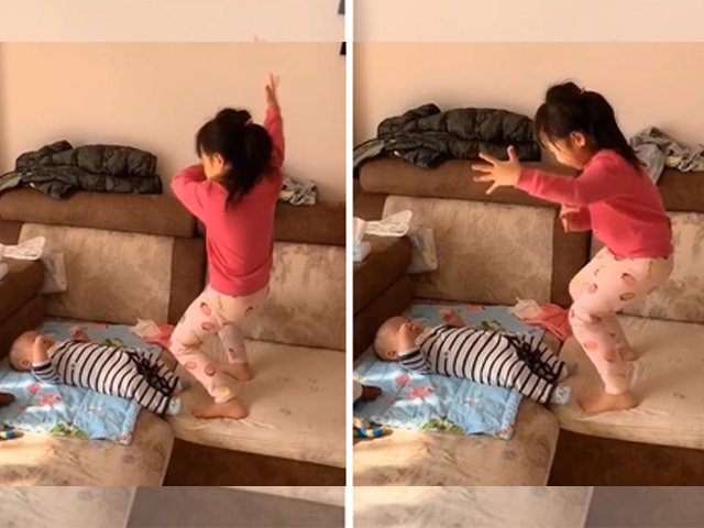 Thay mẹ trông em, bé gái tự biên tự diễn vũ điệu siêu đáng yêu làm ai nấy cười xỉu