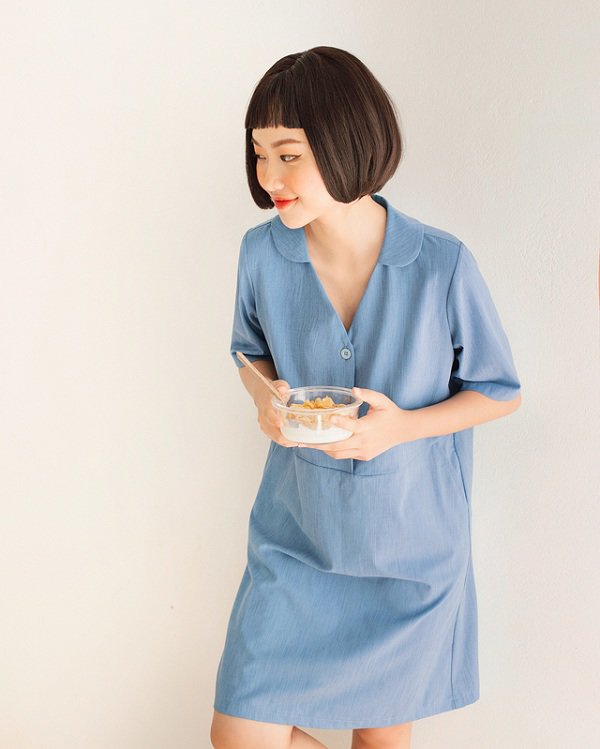 Đầm Lovito xẻ trước màu trơn thường ngày cho nữ L70AD102 (Màu xanh lam) |  Shopee Việt Nam