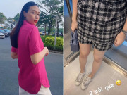 Bà bầu - Sau sinh chị em lo phá dáng, Đàm Thu Trang lại gầy nhẳng, chân như "2 cái que"