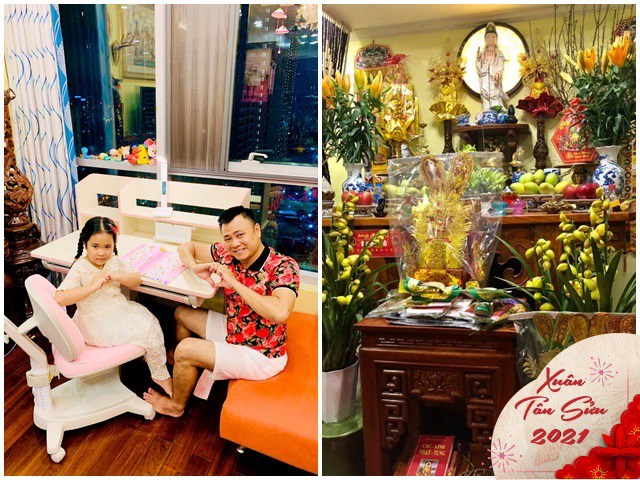 Tự Long khoe không gian nhà ngày Tết ấm cúng bên 2 con gái và vợ kém tuổi