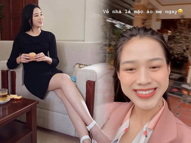 Đỗ Thị Hà về quê ăn Tết, bỏ hết váy đầm điệu đà, từ tối đến sáng diện đồ ngủ