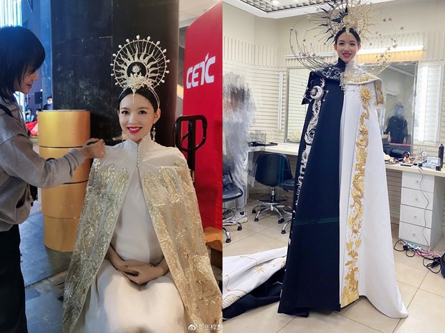 Bầu 6 tháng, Hoa hậu Trung Quốc đẹp nhất thế giới diện lễ phục nặng 40 kg