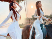 Thời trang - Tiktoker Lê Bống diện áo dài nền nã cưỡi ngựa, đường cong đẹp như tạc hút mọi ánh nhìn