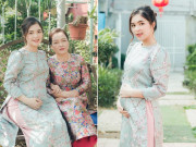 Bà bầu - Chị gái Hòa Minzy mang bầu lần 2, mặc áo dài khoe bụng lùm lùm được khen xinh nhất nhà