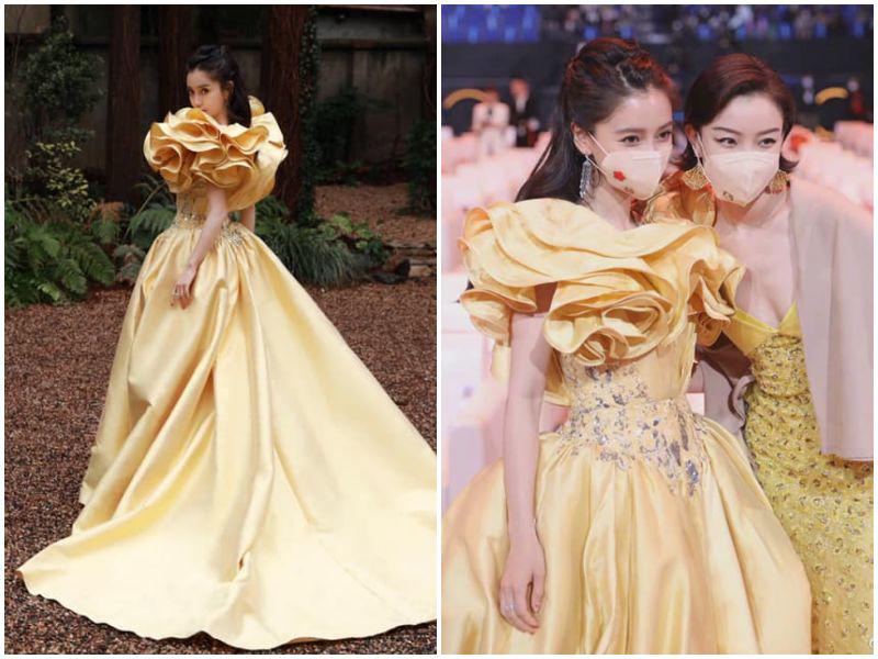 Sao Cbiz nhuộm vàng thảm đỏ hot nhất: Angelababy hoá công chúa, Quan Hiểu Đồng khoe đôi chân amp;#34;kiếm Nhậtamp;#34; - 3