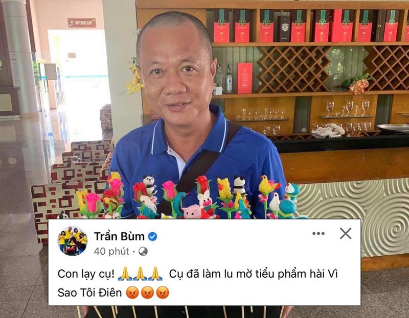 Nghệ sĩ hài Trần Bùm cùng một số anh em nghệ sĩ khác châm biếm câu chuyện của thầy ông nội Lê Tùng Vân.