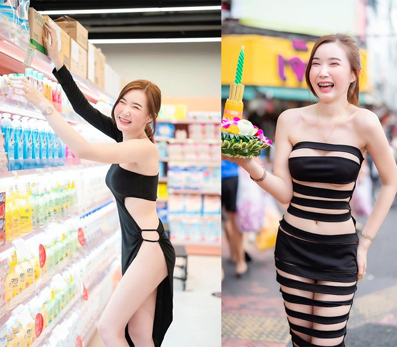 Cô PG này đã quen mặt tại Thái Lan với nước da trắng sứ, body đường cong uốn lượn trong những bộ cánh cắt xẻ táo bạo đến mức chẳng thấy nổi tính thời trang đâu.
