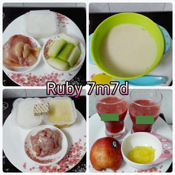 Bs: Cháo thịt gà bí xanh dầu óc chó; Bp: Táo hấp nghiền + Sữa chua vị táo chuối; Bc: Cháo thịt ngô ngọt phomai dầu olive. Ảnh mẹ Ruby