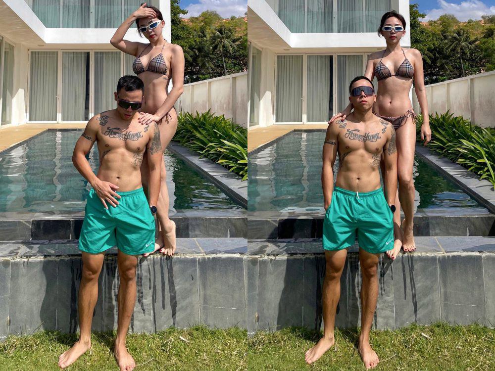 Chú thích cho khoảnh khắc này, Tóc Tiên viết: Hiếm khi xuất hiện cùng nhau. Quả thật, sau 2 năm về chung nhà, đây là lần hiếm hoi Hoàng Touliver chụp ảnh cùng vợ và được nóc nhà công khai đăng lên mạng xã hội. 