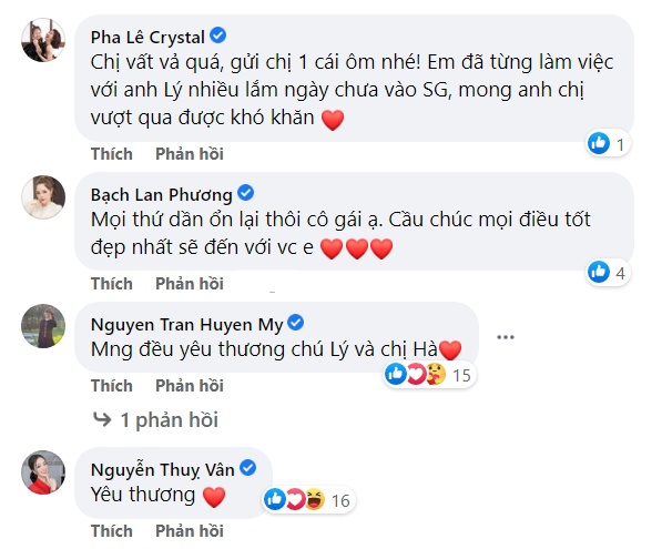 Nhiều sao Việt động viên 2 vợ chồng.