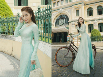 Phan Ngọc Hân khoe vòng eo 58cm trong tà áo dài đón Tết