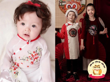 2 con lai Tây nhà Elly Trần mặc áo dài đón Tết