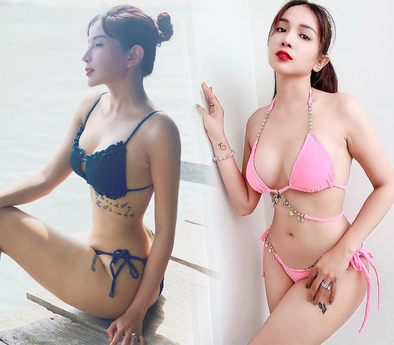 Mỗi khi kết thân cùng bikini nhỏ xíu, Khả Như không chỉ khéo khoe đường cong rực lửa mà còn "đốt mắt" dân tình với hình xăm ấn tượng trải khắp cơ thể.
