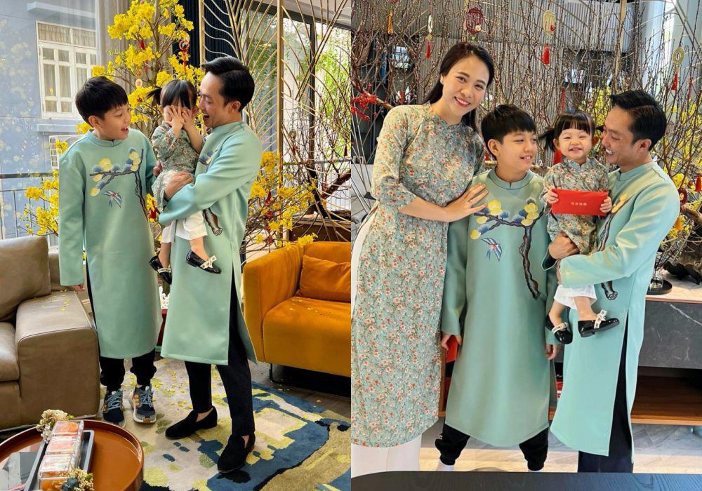 Suchin được mẹ cột tóc 2 bên cưng xỉu, cười rạng rỡ trong những tấm ảnh gia đình. Subeo cũng liên tục quan tâm, chọc cười em gái.