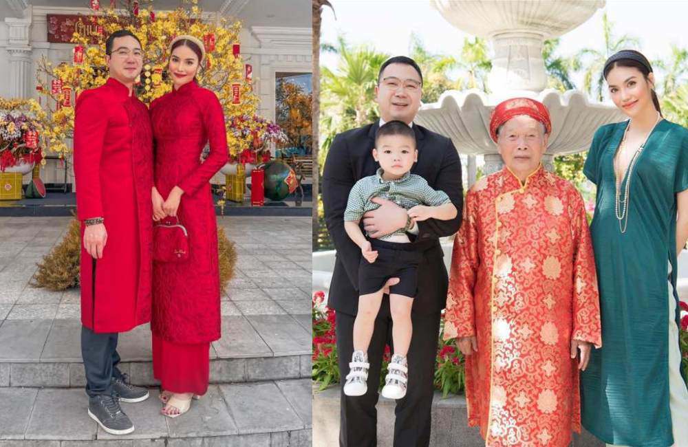 Lan Khuê và chồng cùng mặc áo dài, sau đó để lộ diện mạo kháu khỉnh, đáng yêu của con trai trong bức ảnh cả gia đình. Có thể thấy con trai Lan Khuê có gương mặt khôi ngô, làn da trắng hồng. Bé Connor thừa hưởng nét đẹp của cả bố lẫn mẹ, nhưng được nhận xét giống bố nhiều hơn.