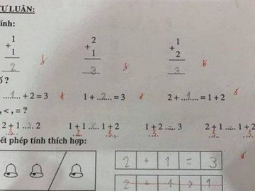 Học sinh làm phép tính 2 + 1 > 1 bị cô giáo chấm sai, cư dân mạng rối não: vậy như nào mới đúng?