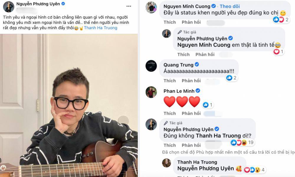 Phương Uyên từng có bài đăng khoe người yêu, nhắc đến tên Thanh Hà. Đồng nghiệp cũng vào trêu ghẹo cả 2.