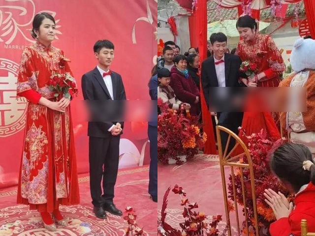 Cô dâu 1m9 cao hơn chú rể cả cái đầu, cảnh hôn nhau trước mặt quan khách mới hài hước