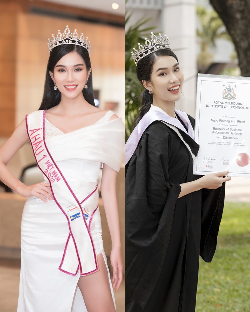 Phạm Ngọc Phương Anh đoạt giải Á hậu 1 cuộc thi Hoa hậu Việt Nam 2020. Cô gây ấn tượng vì giỏi ngoại ngữ, tốt nghiệp thủ khoa đại học và đang chuẩn bị tham gia Hoa hậu Quốc tế 2022.    
