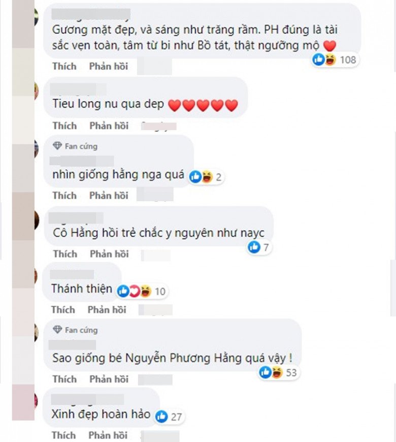 Bên dưới bài đăng, dân tình xuýt xoa cho diện mạo xinh đẹp của nữ đại gia. Thậm chí nhiều người còn gật gù, chắc chắc hồi trẻ độ xinh đẹp của bà không đùa được. Có người còn ví von bà Hằng như Tiểu Long Nữ hay Hằng Nga,...