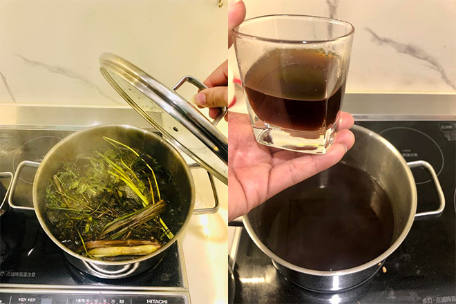 Nước gừng nấu với mật mía, uống nóng để làm ấm và dịu cổ họng