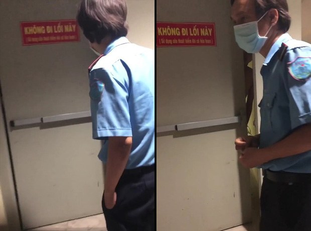 Bảo vệ toà nhà phát hiện, giải cứu nam sinh. Ảnh cắt từ clip