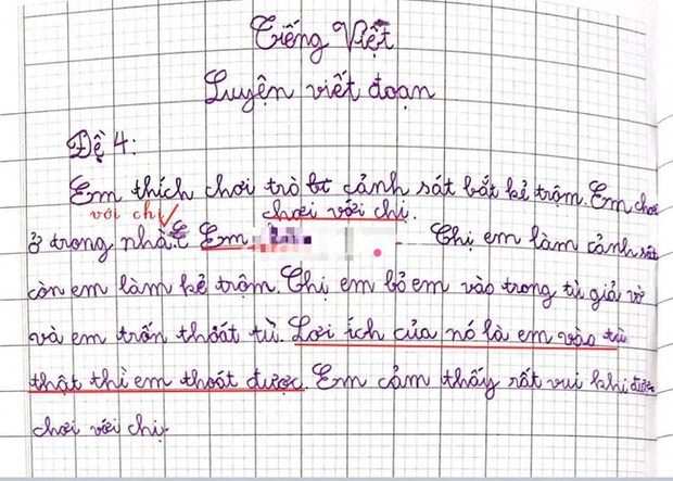 Bé trai viết văn kể thích chơi trò cảnh sát bắt trộm, biết lý do khiến ai cũng phải toát mồ hôi - 1